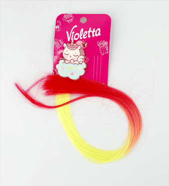 Violetta Детский зажим для волос  с цветной прядью и единорогом, 1шт