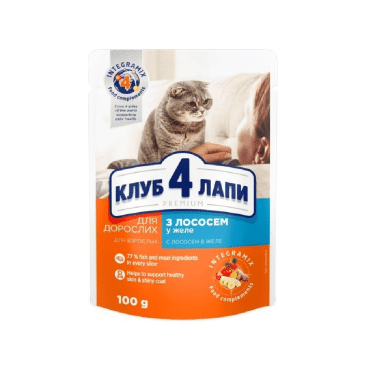 CLUB 4 PAWS Преміум корм для дорослих котів з лососем у желе, 100г