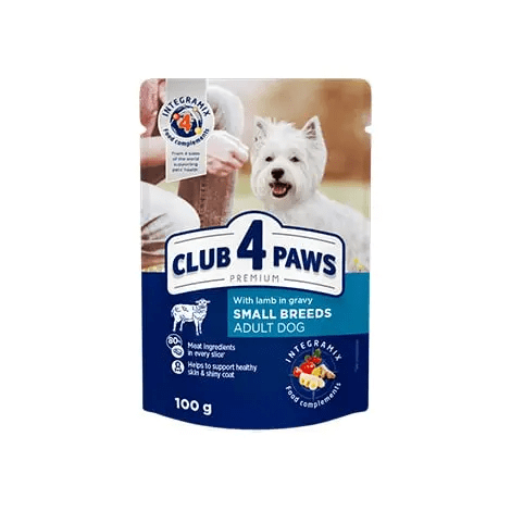CLUB 4 PAWS Преміум корм для дорослих собак малих порід з ягням в соусі, 100г