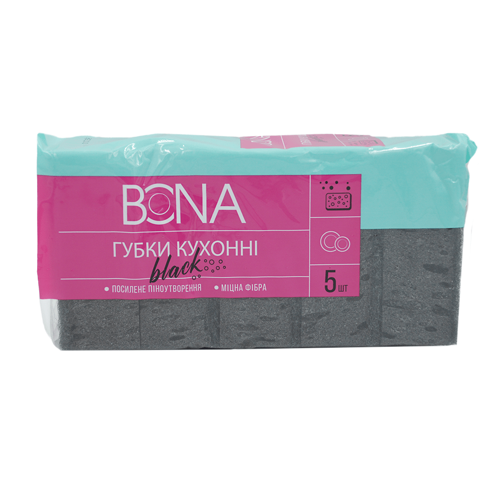Губки кухонні крупнопористі чорні BONA, 5 штук