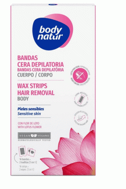 Body Natur восковые полоски для депиляции тела с цветком лотоса для чувствительной кожи 16 полосок+2 салфетки