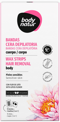 Body Natur воскові смужки для депіляції тіла з квіткою лотоса для чутливої шкіри 16 смужок+2 серветки