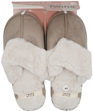 Тапочки Twins&Ko домашние женские замшевые с меховым выворотом мокко размер 40