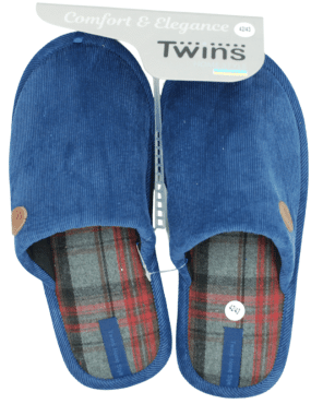 Тапочки Twins&Ko домашние мужские вельвет/клетка синий размер 42/43