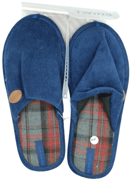 Тапочки Twins&Ko домашние мужские вельвет/клетка синий размер 44/45