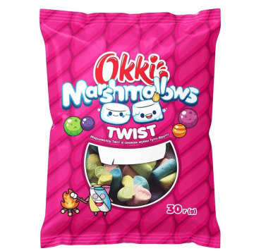 Okki Marshmallows Twist со вкусом жвачки Тутти-Фрутти 30г(6х24)
