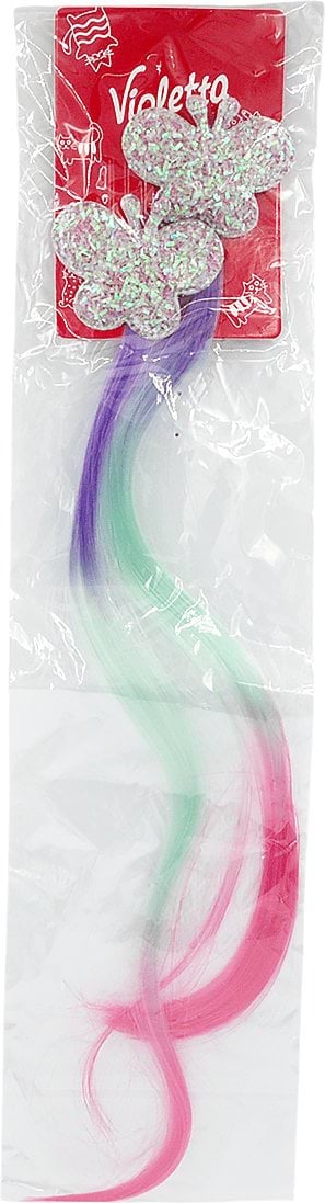Затискач для волосся Violetta дитячий з метеликами та різнокольоровими пасмами 2 шт