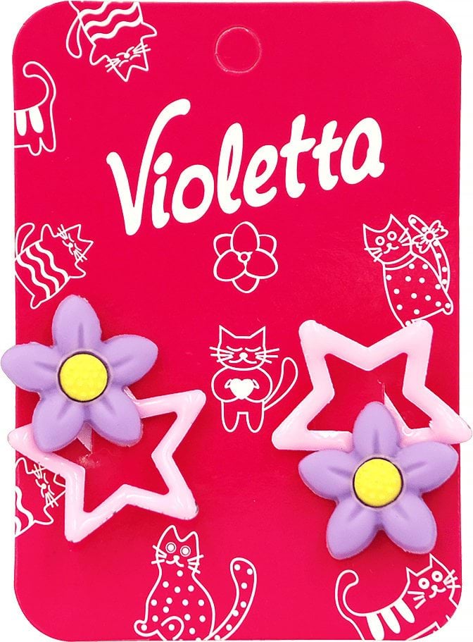 Заколки-хлопавки Violetta для волосся дитячі з квітами та зірками 2 шт