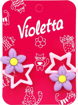 Заколки-хлопавки Violetta для волосся дитячі з квітами та зірками 2 шт