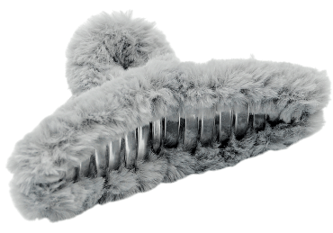 Заколка краб для волосся Violetta прикрашена штучним хутром сіра 1 шт.