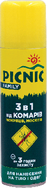 Picnic Family аерозоль 3в1 від комарів, мокреців, москітів, 125мл фото 1