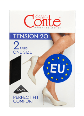 Женские гольфы Conte TENSION 20 Den 2 пары, размер 23-25, Nero