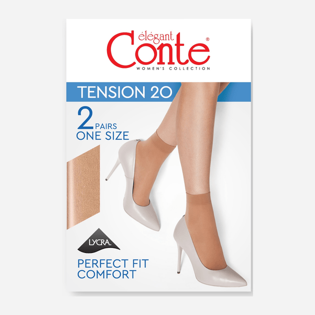 Жіночі шкарпетки Conte TENSION 20 Den, 2 пари, розмір 23–25, Natural