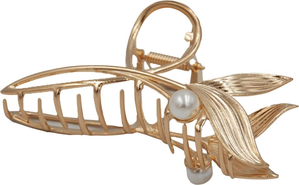 Краб для волосся Violetta металевий з перлиною та листям 1 шт