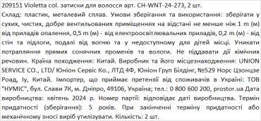 ioletta col. зажимы для волос артикул CH-WNT-24-273, 2 штуки фото 1