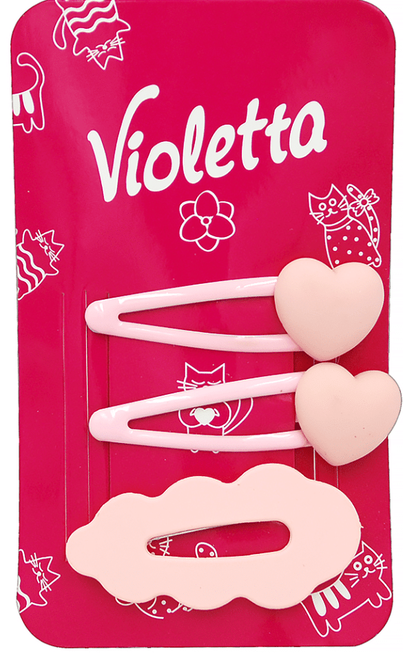 Заколки-хлопавки для волосся дитячі Violetta рожеві сердечка 3 шт