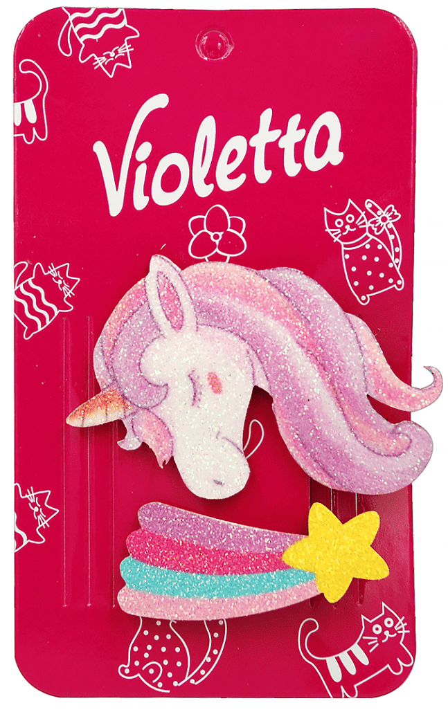 Набір дитячих шпильок для волосся Violetta з однорогом та веселкою, 2 шт.
