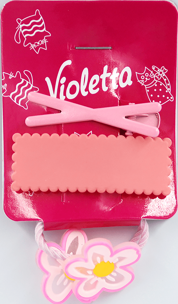 Дитячий набір шпильок для волосся Violetta ніжний в пастельних тонах (2 затискачі + 2 гумки) 1 шт