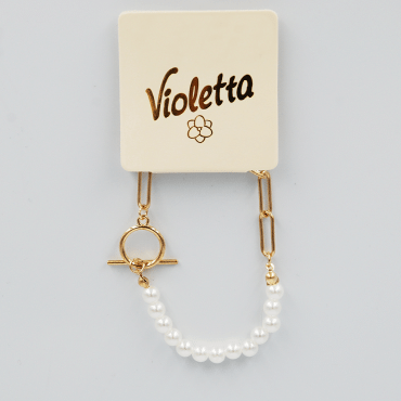 Браслет Violetta золотистий із жемчжними намистинами, 1шт