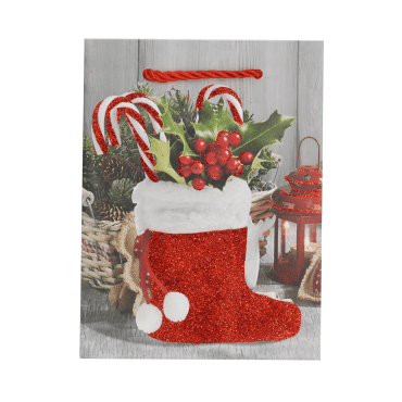 Пакет подарочный новогодний с сопожком 12х16х6,5см, 1шт