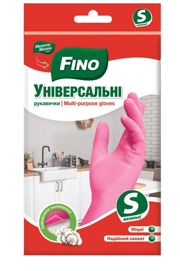 Fino рукавички латексні господарчі неопудр. з бавовн. нап. S, 1пара