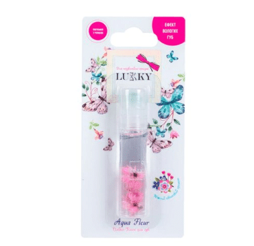 Lukky Aqua Fleur масло-блеск для губ с розовыми цветами в ролике.