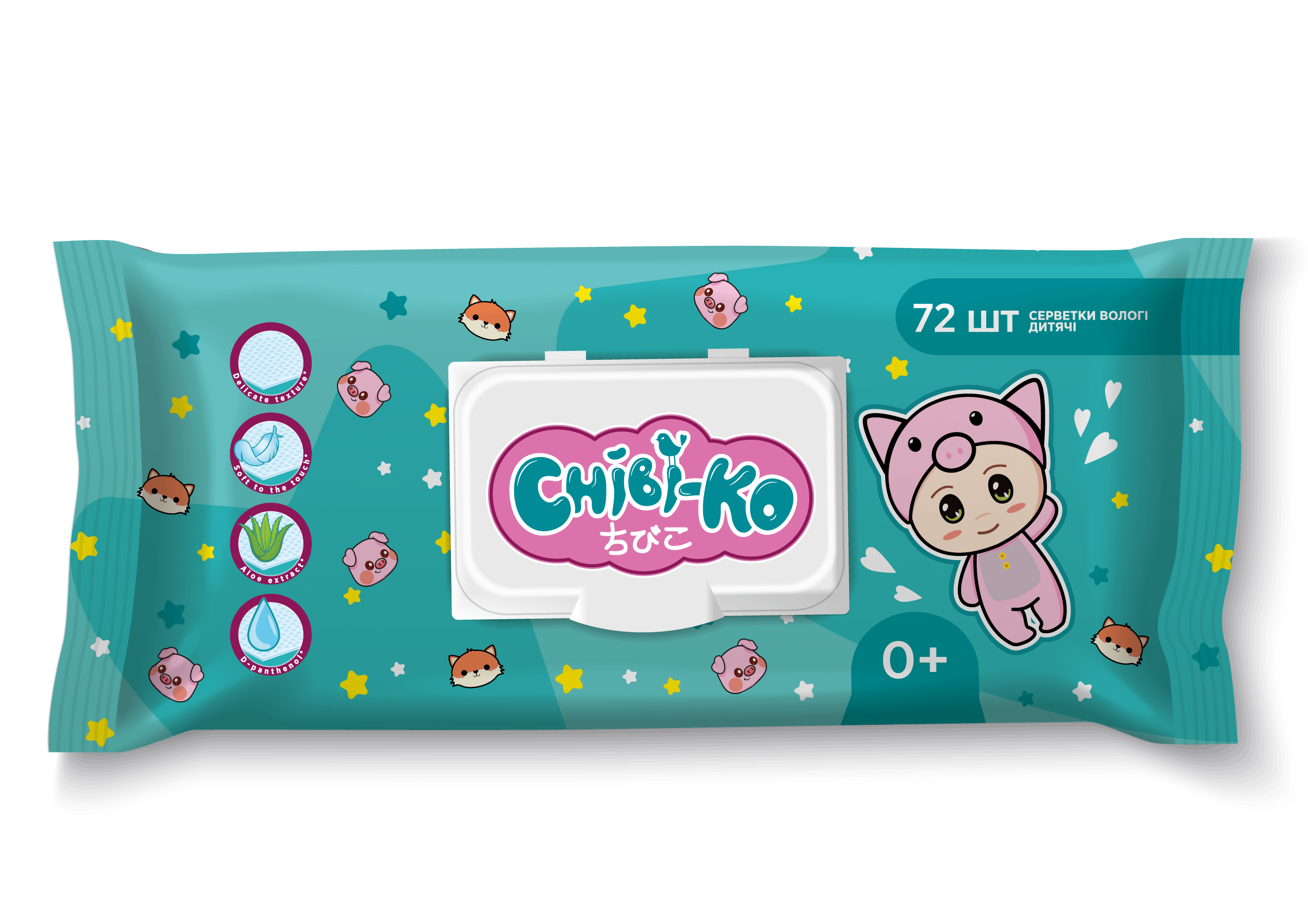 Chibi-Ko серветки вологі дитячі з клапаном, 72шт