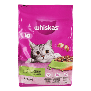 Whiskas корм сухой для взрослых котов с ягненком, 300 грамм