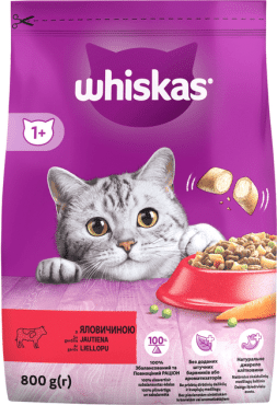 Whiskas корм сухой для взрослых котов с говядиной, 800 грамм