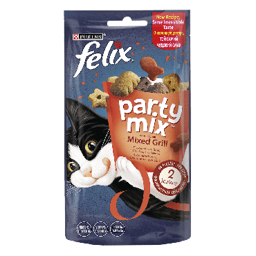 Felix Party Mix Grill Mix Лакомства для взрослых кошек со вкусом курицы, говядины и лосося, 60 г