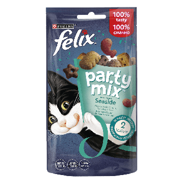 Felix Party Mix Ocean Mix Ласощі для дорослих котів зі смаком лосося, форелі та мінтаю, 60г
