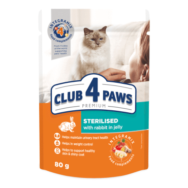 CLUB 4 PAWS Преміум корм для дорослих стерилізованих котів з кроликом у желе, 80 г