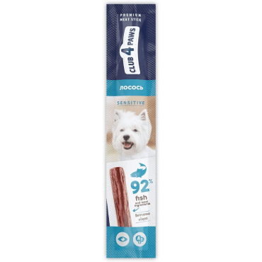 CLUB 4 PAWS Премиум лакомство для собак мясная палочка с лососем, 12 г