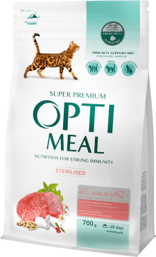OPTIMEAL сухой корм для взрослых кошек Sterilised с говядиной и сорго, 700 г