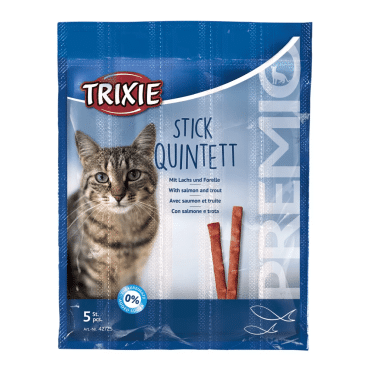 TRIXIE лакомство для котов палочки PREMIO Quadro-Sticks лосось, форель, 5 штук*5 грамм