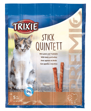 TRIXIE лакомство для котов палочки PREMIO Quadro-Sticks ягненок, индейка, 5 штук*5 грамм