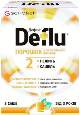 Дефлю пороршок для облегчения симптомов простуды и гриппа, 8 саше