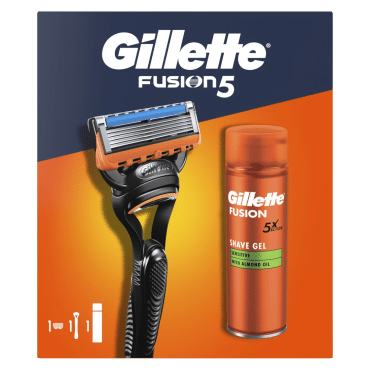 Подарочный набор Gillette Fusion 5 бритвенный станок с 1 сменным картриджем + Гель для бритья Gillette Fusion5 для чувствительной кожи 200 мл фото 1