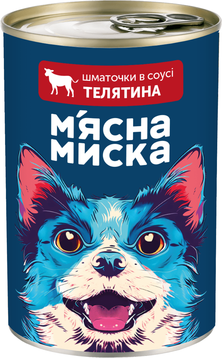 М'ясна миска шматочки в соусі з телятиною для собак жестяна банка, 415 грам