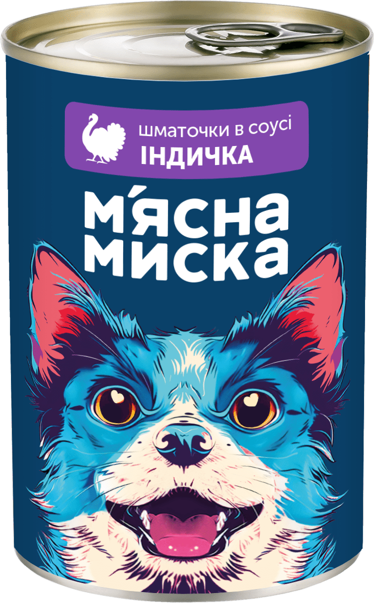М'ясна миска шматочки в соусі з індичкою для собак жестяна банка, 415 грам