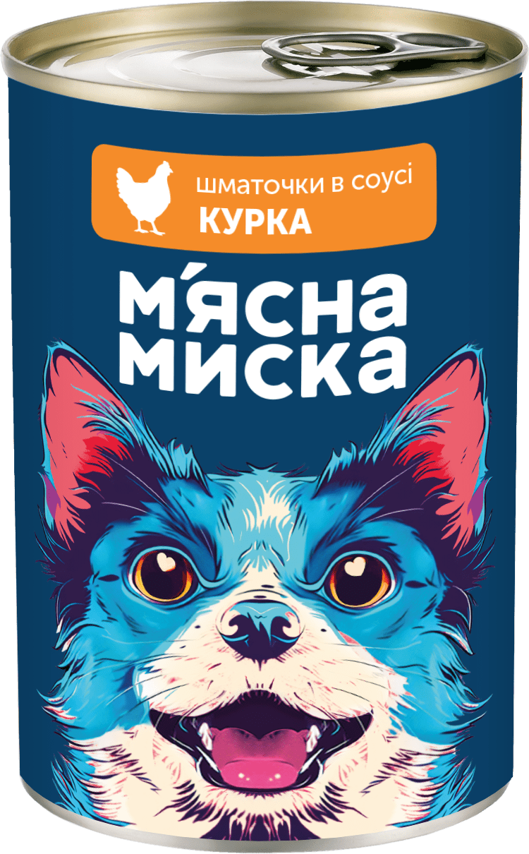 М'ясна миска шматочки в соусі з куркою для собак, жестяна банка, 415 грам