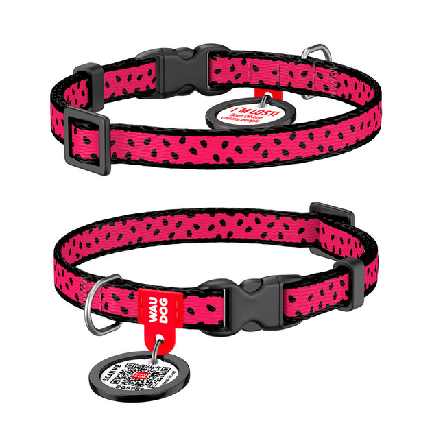 WAUDOG Nylon нашийник для собак нейлоновий з QR паспортом, малюнок Кавун, 20-30 сантиметрів