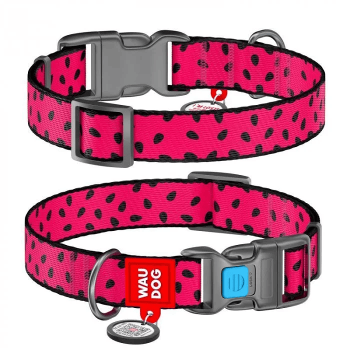 WAUDOG Nylon нашийник для собак нейлоновий з QR паспортом, малюнок Кавун, 28-40 сантиметрів