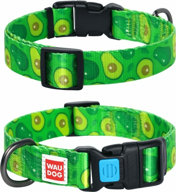 WAUDOG Nylon нашийник для собак нейлоновий з QR паспортом, малюнок Авокадо, 28-40 сантиметрів