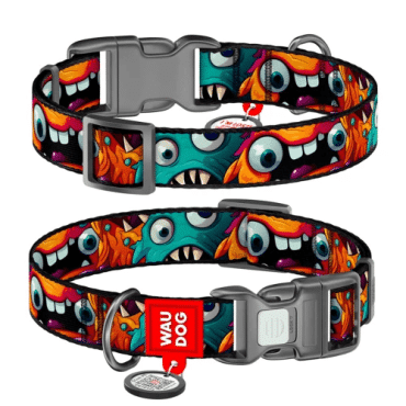 WAUDOG Nylon нашийник для собак нейлоновий з QR паспортом, малюнок Зубасті монстри, 28-40 сантиметрів