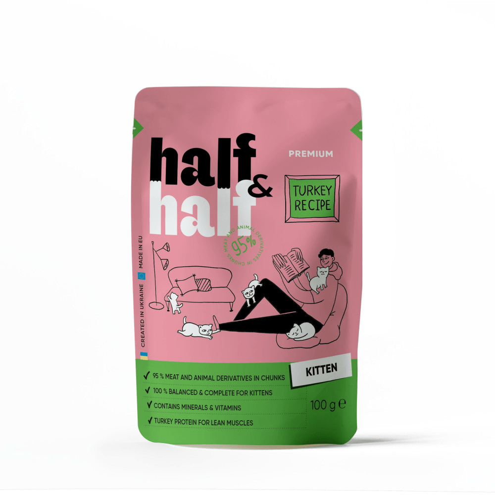 Half&Half корм для кошенят шматочки з індичкою у желе, 100г