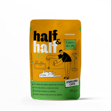 Half&Half корм для стерилізованих котів шматочки з індичкою в желе, 100г