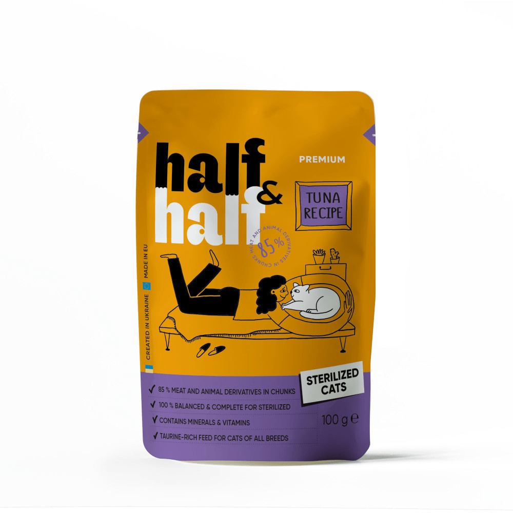 Half&Half корм для стерилізованих котів шматочки з тунцем у соусі, 100г