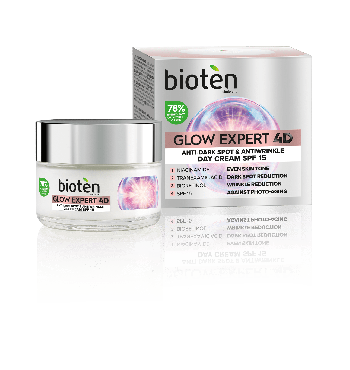 Крем для лица Bioten против пигментных пятен и морщин Glow Expert 4D дневной SPF15, 50 мл