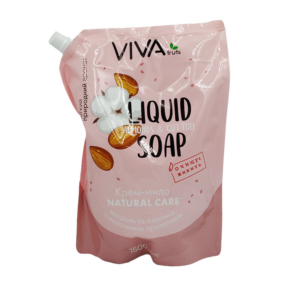 VIVAfruts мило рідке Мигдаль та  бавовна з молочними протеїнами, 1500 мл